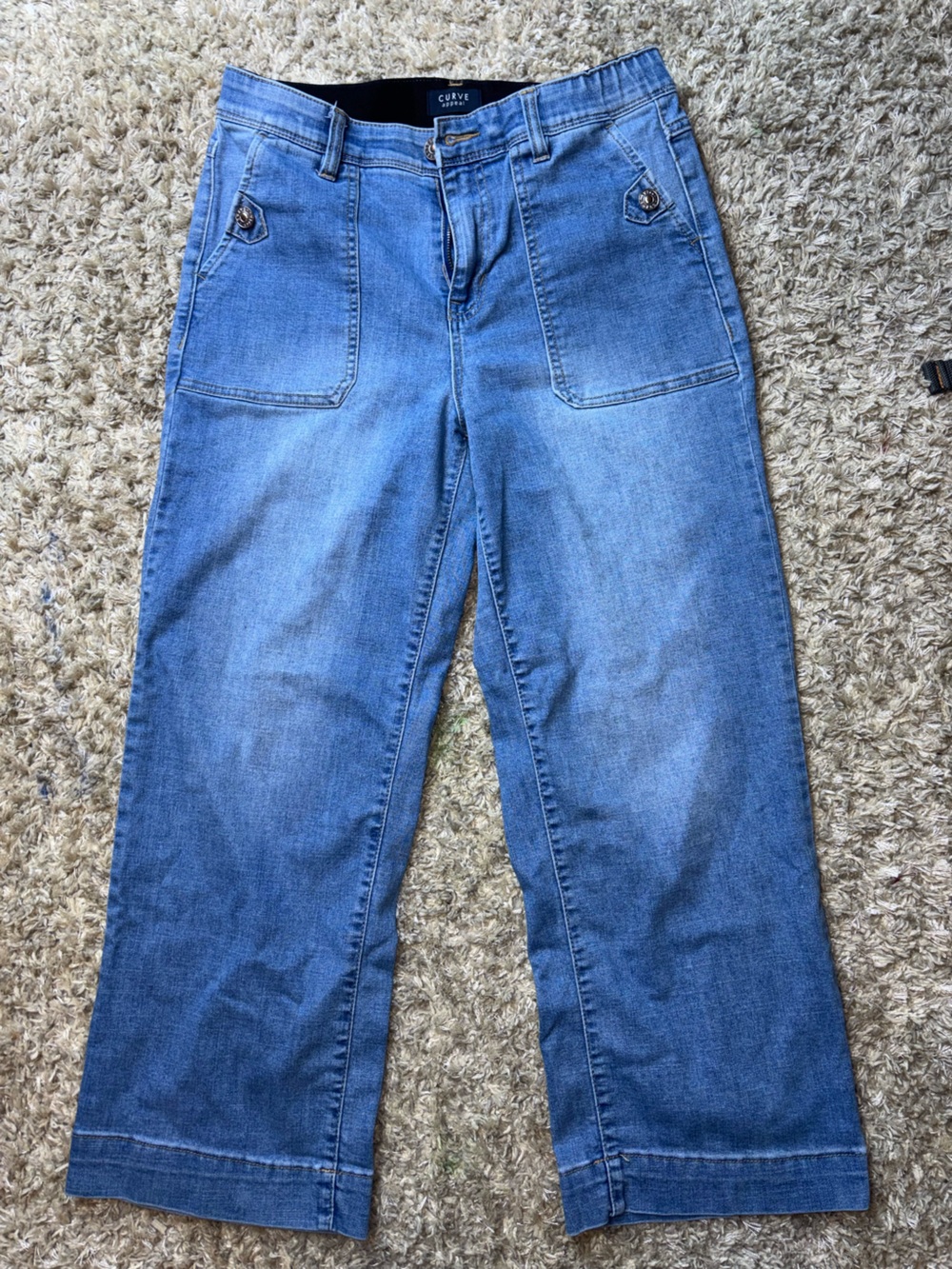 Curve Appeal High Rise Wide Leg Jeans 8/29 Comfort Waist Light Wash Denim